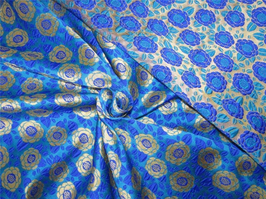 Reversible Brocade fabric turquoise/royal blue x gold color 46" wide BRO612[3]