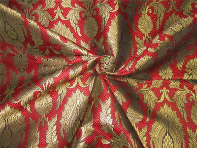 Heavy Silk Brocade Fabric Red /Green x Metallic Gold 44&quot;