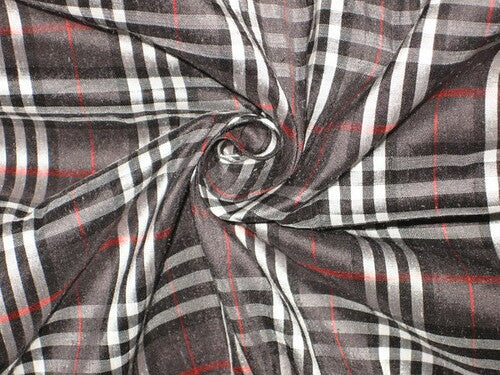 Silk Dupioni BLACK PLAIDS fabric