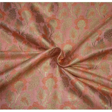 Brocade Fabric deep peach x metallic gold color 44&quot;