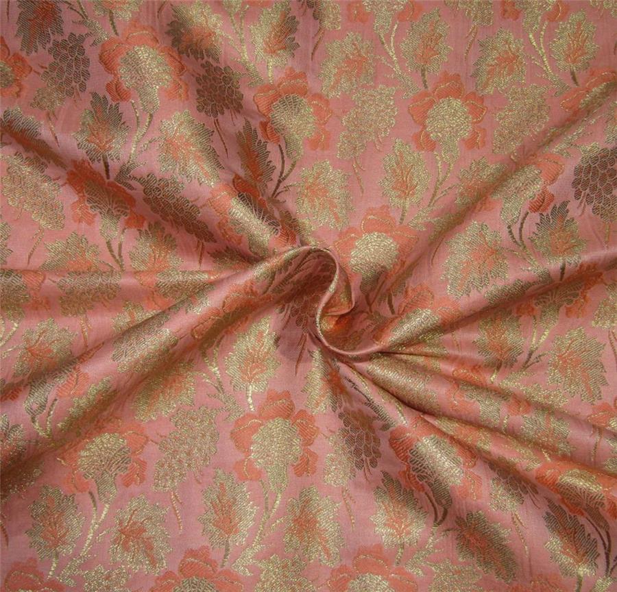 Brocade Fabric deep peach x metallic gold color 44&quot;